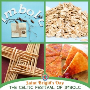 Collage of food and Celtic symbols with text banner