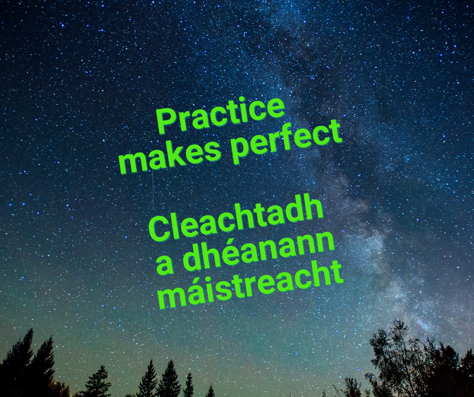 Advanced module four Irish language online lessons | Irish American Mom Night sky with text overlay