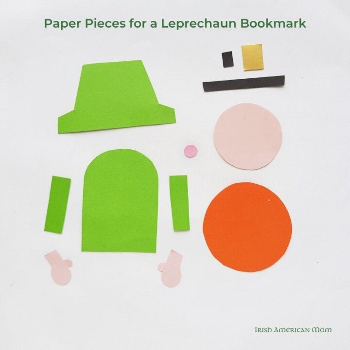 Copy of Paper cut out pieces for making a leprechaun bookmark | Irish American Mom Cut out card paper for making a paper leprechaun