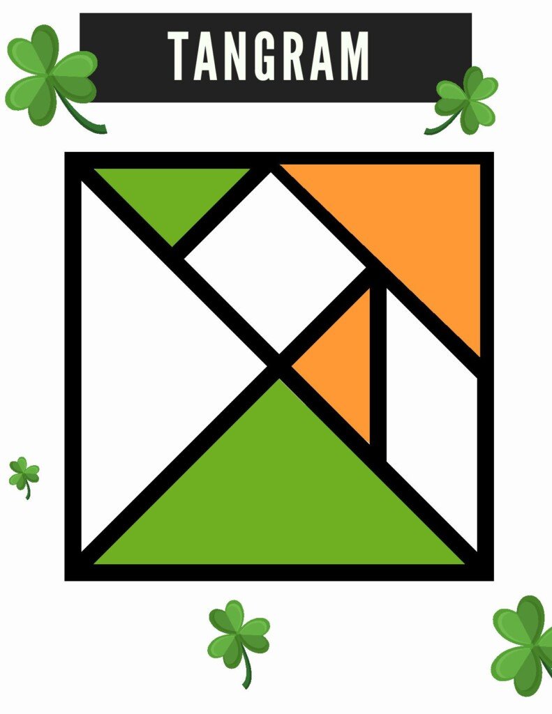 Irish themed tangram with shamrocks and a text box