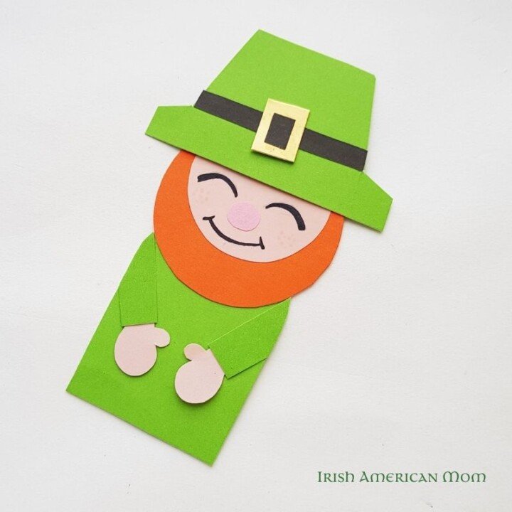 Paper leprechaun bookmark craft | Irish American Mom A paper leprechaun bookmark with hat