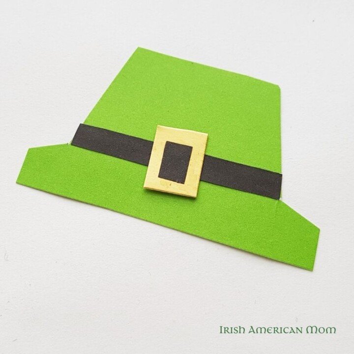 Paper leprechaun hat for a bookmark | Irish American Mom A green paper leprechaun hat with black ribbon and buckle