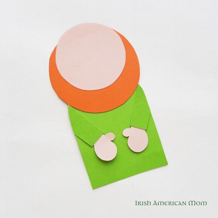 Paper leprechaun with head and arms for a bookmark | Irish American Mom A paper cut out shaped like a leprechaun without a hat
