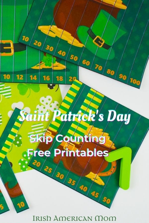 Saint Patrick's Day Skip Counting Free Printable Sheets | Irish American Mom Green leprechaun inspired school worksheets with numbers and text