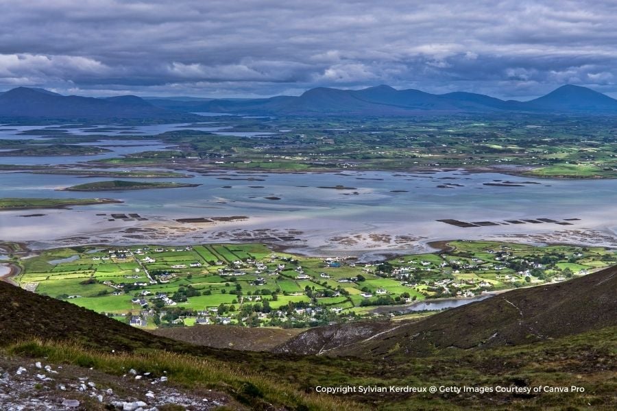 Ocean bay with islands as seen from a mountain