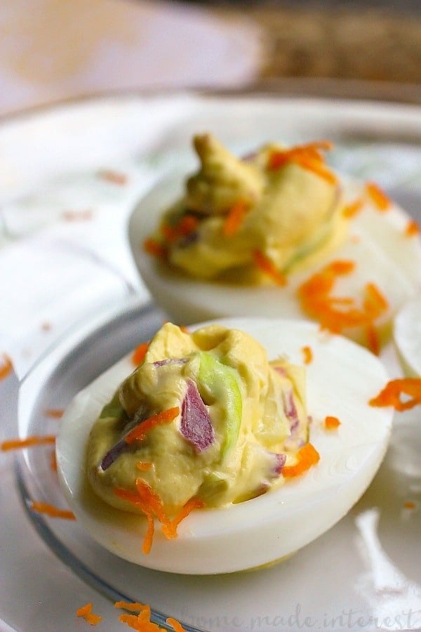Deviled eggs with corned beef and cabbage