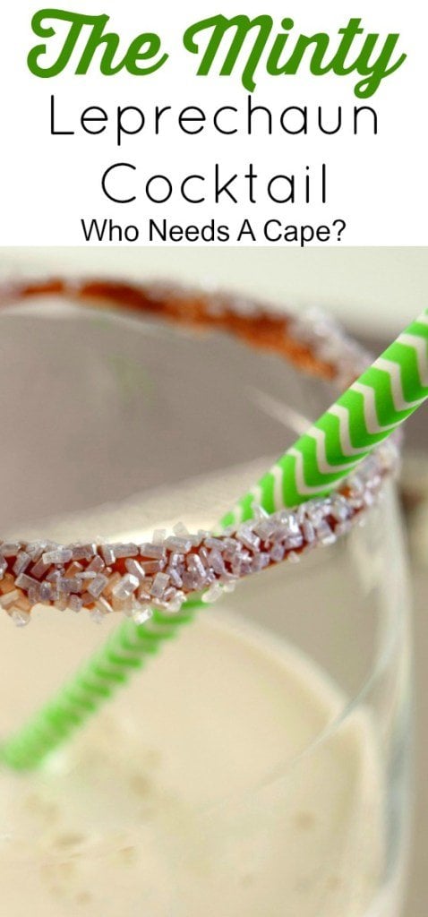 Close up of a creamy cocktail with a green straw and text overlay