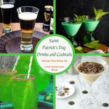 Collage of Irish green and white drinks with a central text circle
