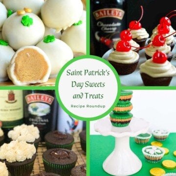 Food collage with Irish desserts and a central text circle