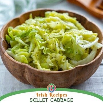 Wooden bowl of cabbage with text banner