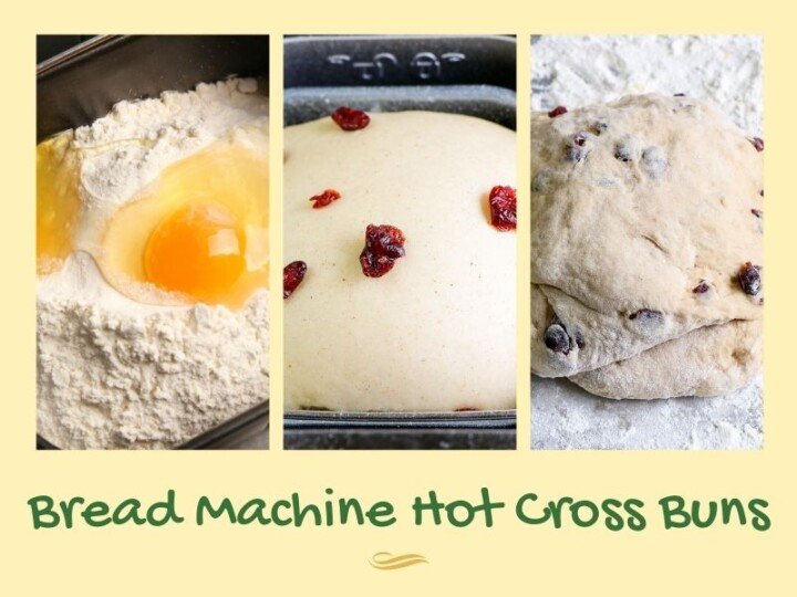 Steps for making bread machine fruited dough in a collage with text overlay