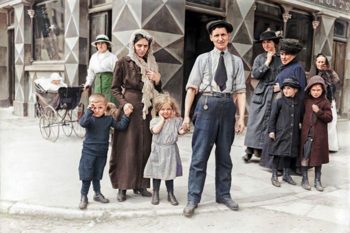 The Riley Family Survivors of the Sinking of the Lusitania Vintage Image in Color | Irish American Mom A family wearing vintage clothing on a sidewalk