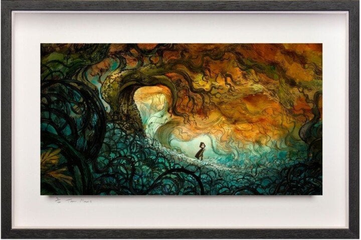Framed art print featuring a boy in a colorful brambles from Cartoon Saloon