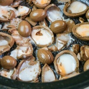 Creme eggs on top of a cake in a crockpot