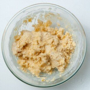 Shortbread dough in a glass bowl