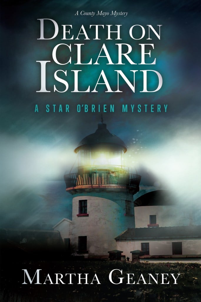 Book Cover for Death on Clare Island by Martha Geaney | Irish American Mom Lighthouse on a book cover with text