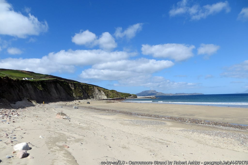 Sandy beach with an island in the distance