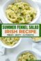 Bowl of shaved fennel salad with parsley garnish, overlaid with bold green and orange recipe title: Summer Fennel Salad Irish Recipe.