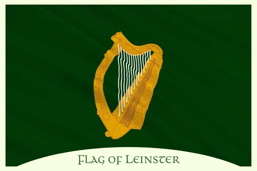 Flag for the province of Leinster in Ireland | Irish American Mom Golden harp with text overlay