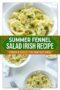 Bowl of shaved fennel salad with parsley garnish on a white table, light and fresh for a summer recipe.