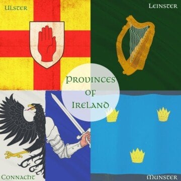 Four flags on a graphic with a central text circle