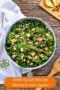 Apple, blue cheese and spinach salad with text banner