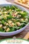 Bowl of spinach salad with text banner