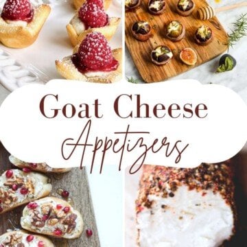 Photo collage featuring appetizers with a central text banner