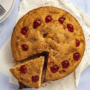 Cherry cake overhead shot