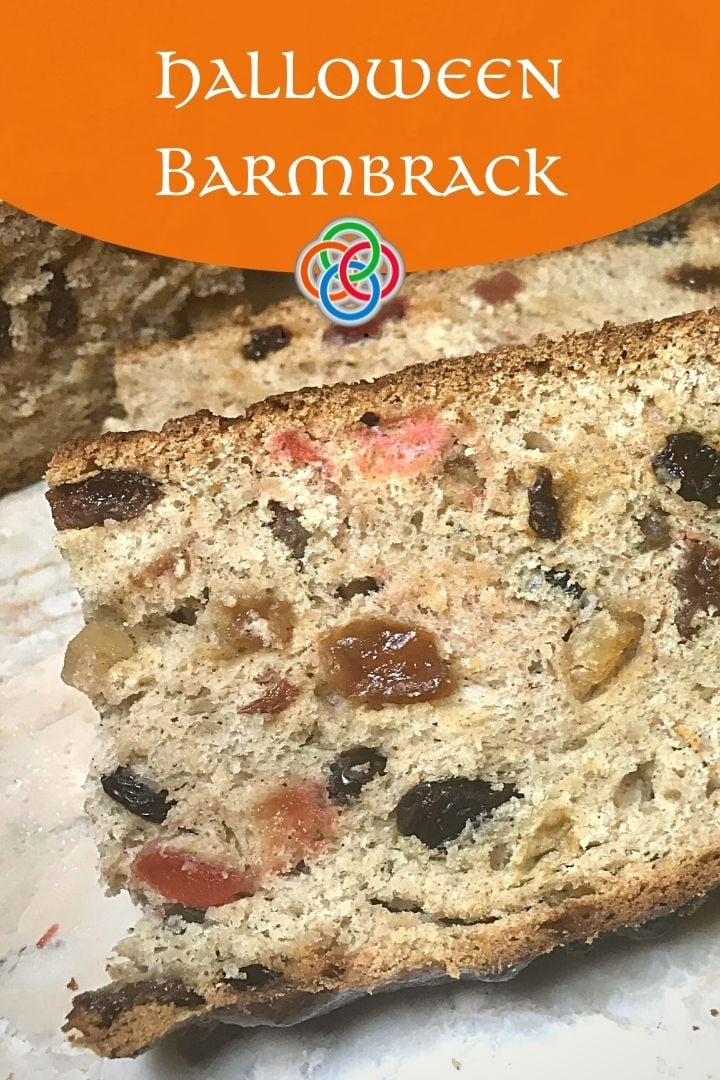 Slices of fruity bread with a text banner