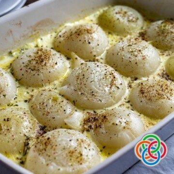 Onions in cream in a casserole