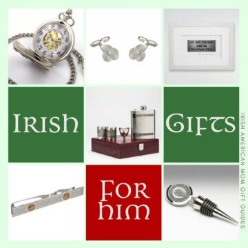 Collage of Irish gifts for a man with text boxes