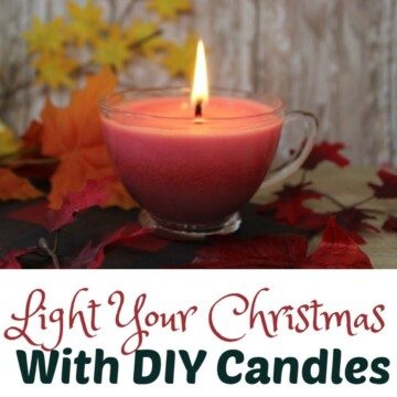 Candle in a mug with text banner