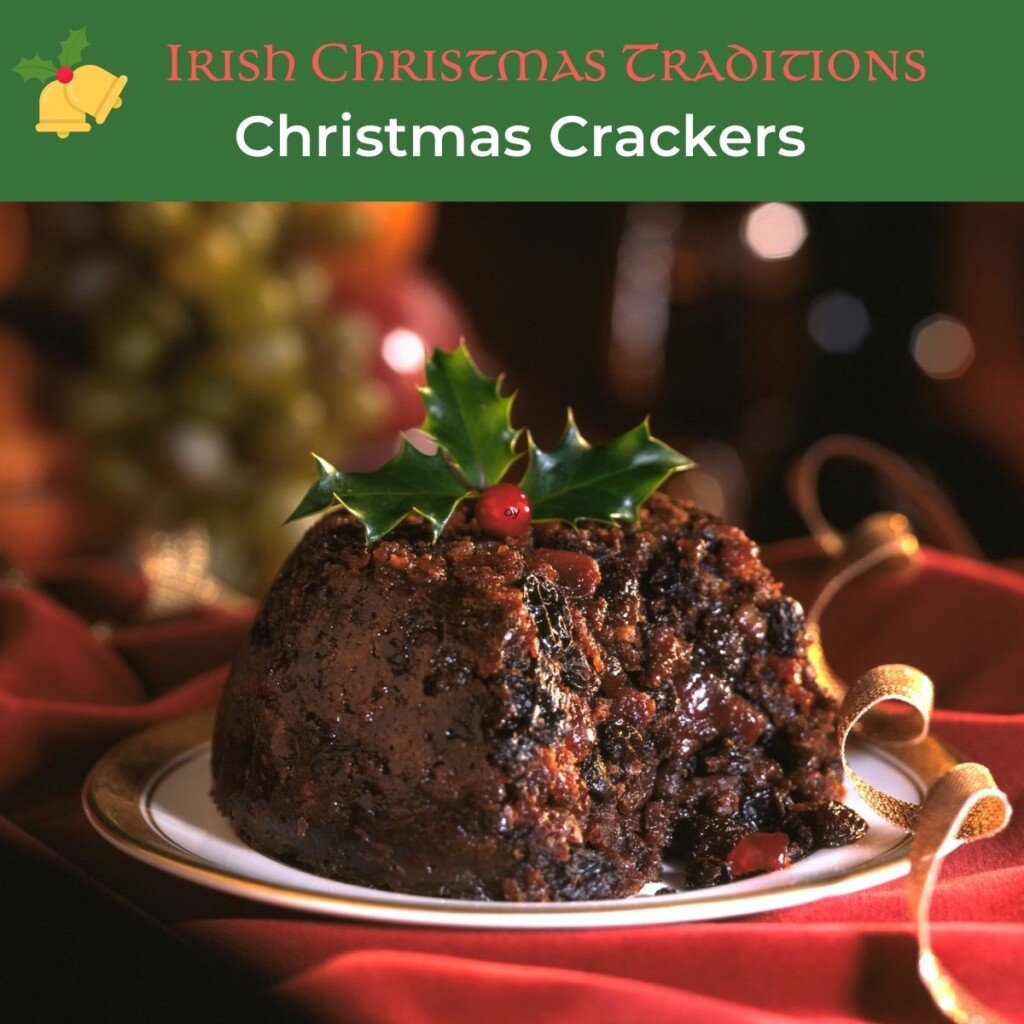 Fruit pudding with holly and text banner