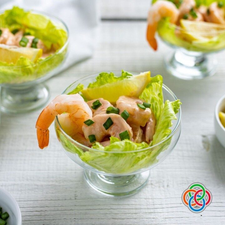 Shrimp coctail in glass dishes