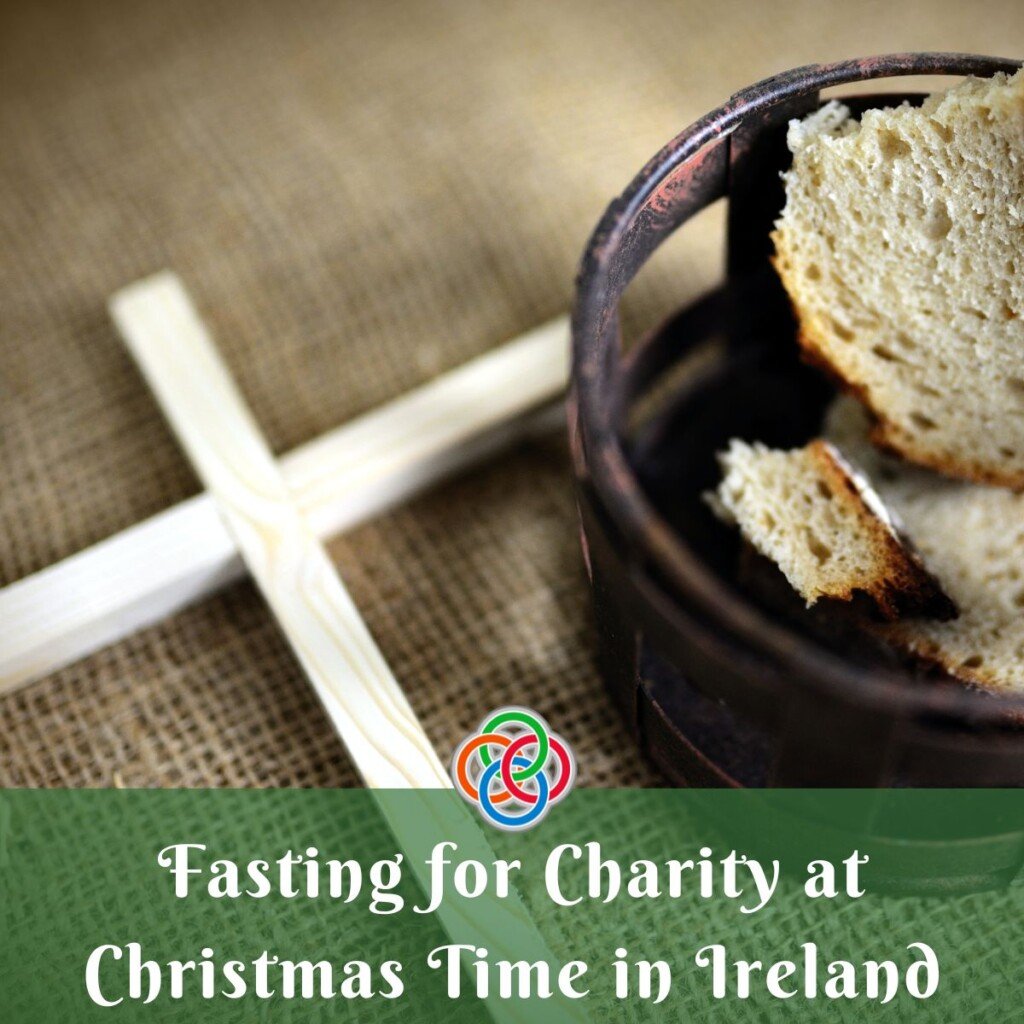 Cross and bread in a bowl with text banner
