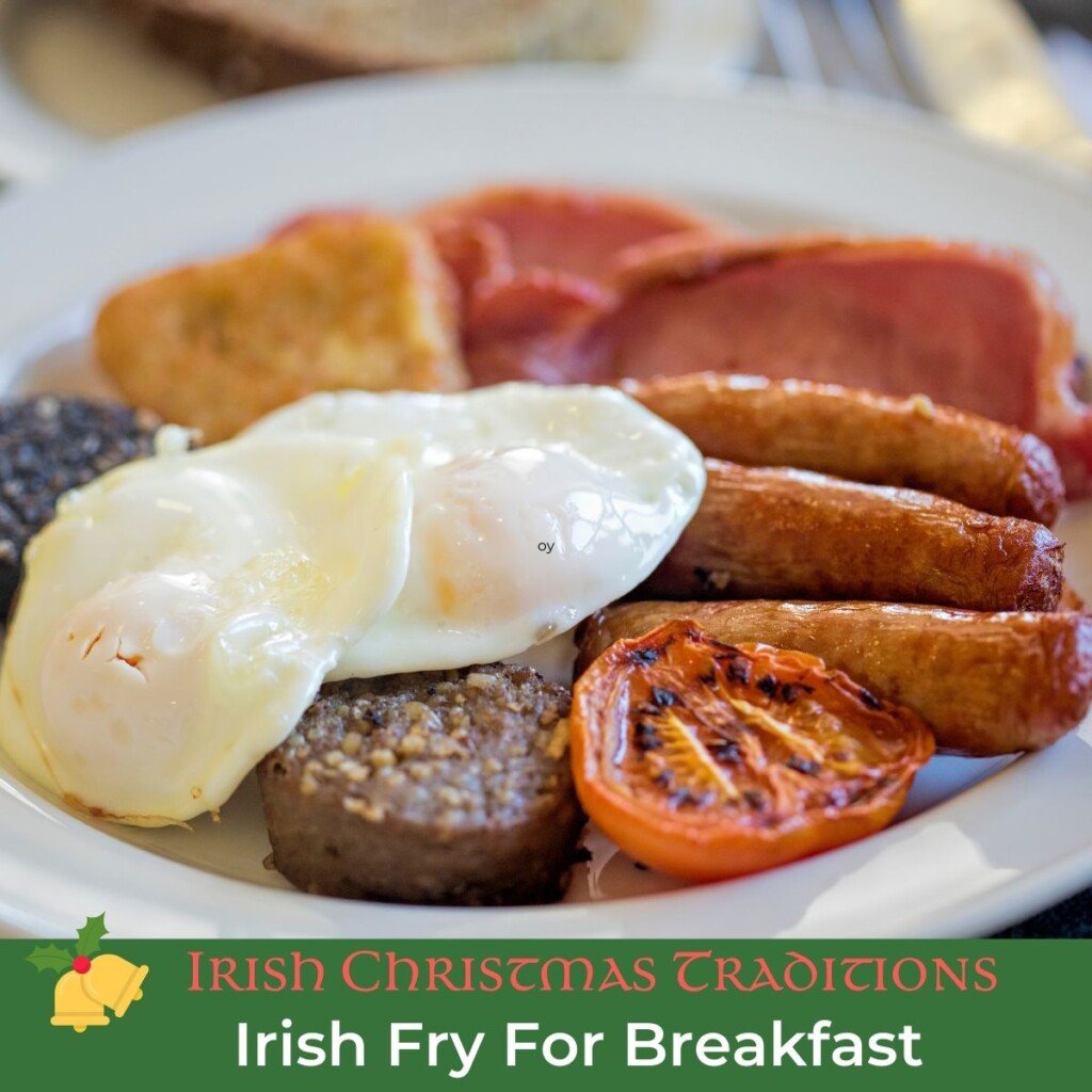 Fried breakfast with eggs and text banner
