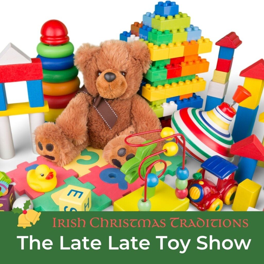 Collection of toys with text banner