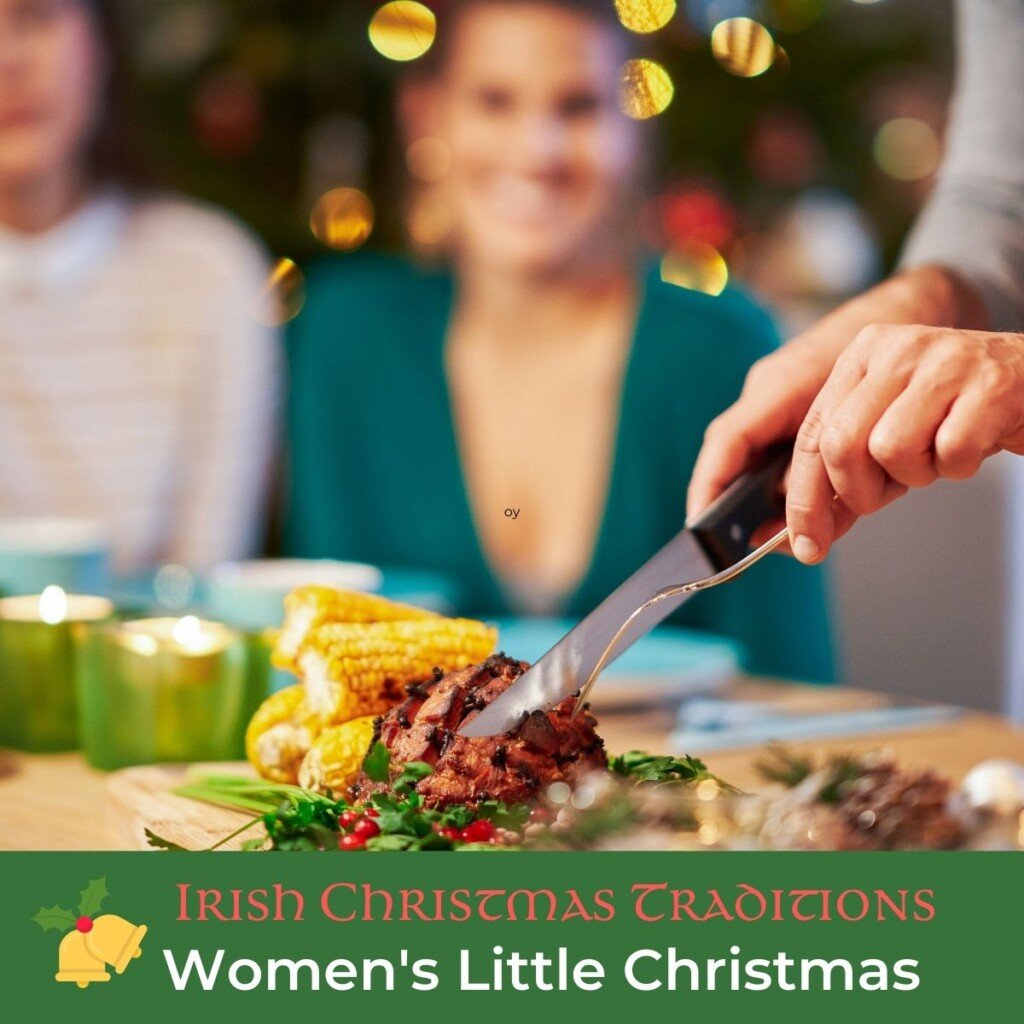 Woman being served dinner with text banner