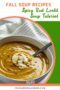 Bowl of red lentil soup in a text graphic
