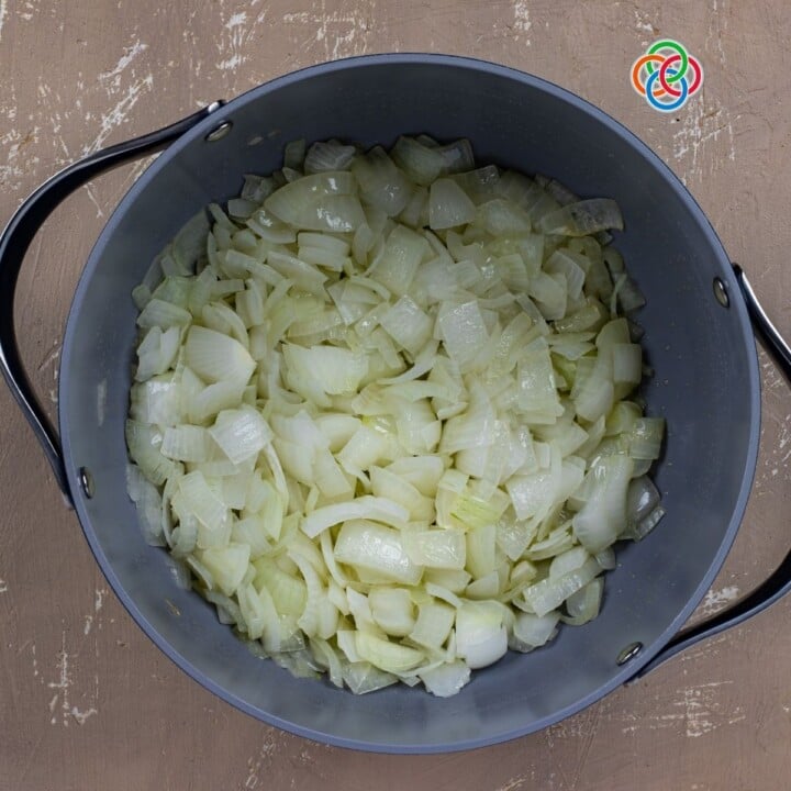 Sweating onions in a pot for potato and onion soup | Irish American Mom Chopped onions in a pot