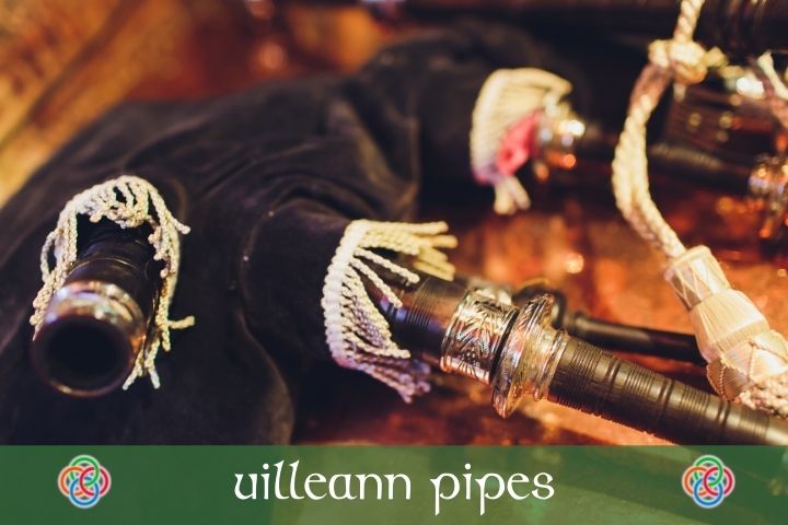 Uileann Pipes from Ireland | Irish American Mom Bag pipes with text banner