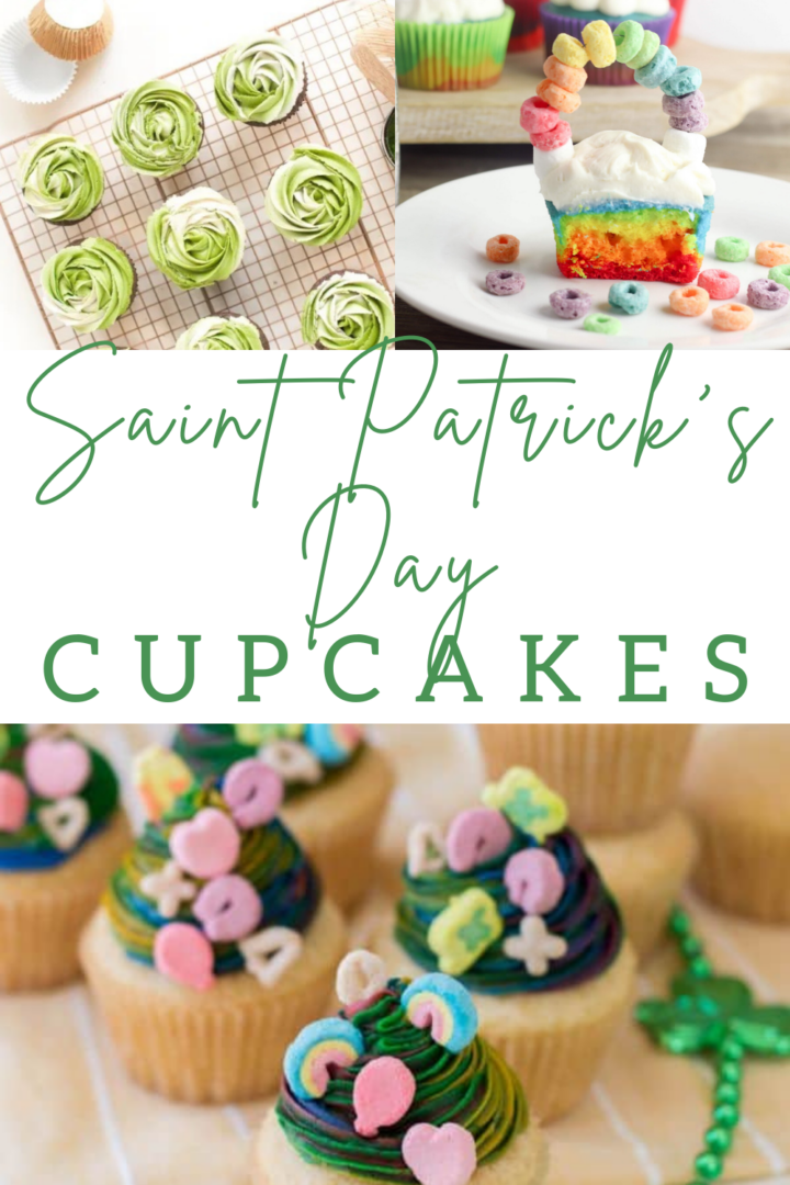 Irish themed cupcakes for St Patricks Day | Irish American Mom Cupcakes with text banner