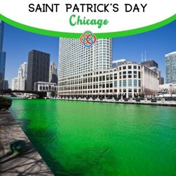 Green river in a city with text banner