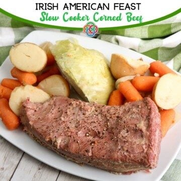 Corned beef and cabbage with carrots plus text