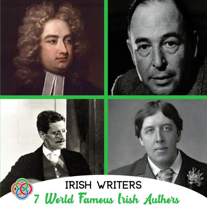 Seven World Famous Irish Authors and Writers | Irish American Mom Collage of photos of men with text banner