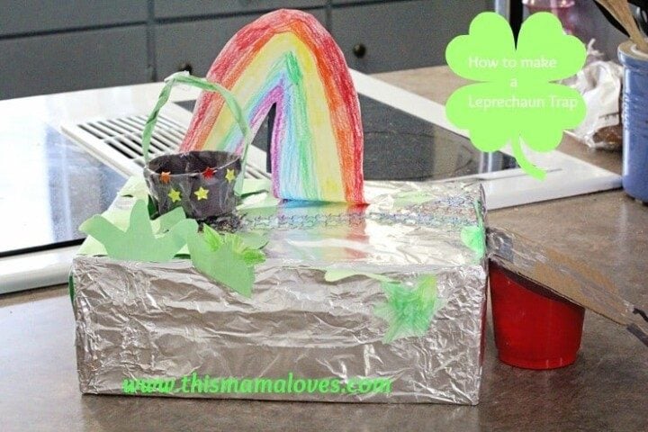 Shiny silver leprechaun trap | Irish American Mom Silver box with rainbow, pot and four leaf clover