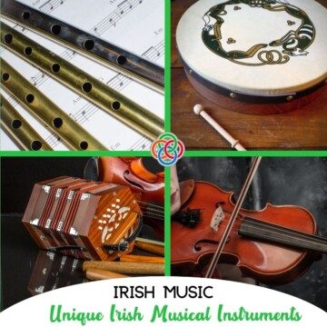 Collage of musical instruments with text banner