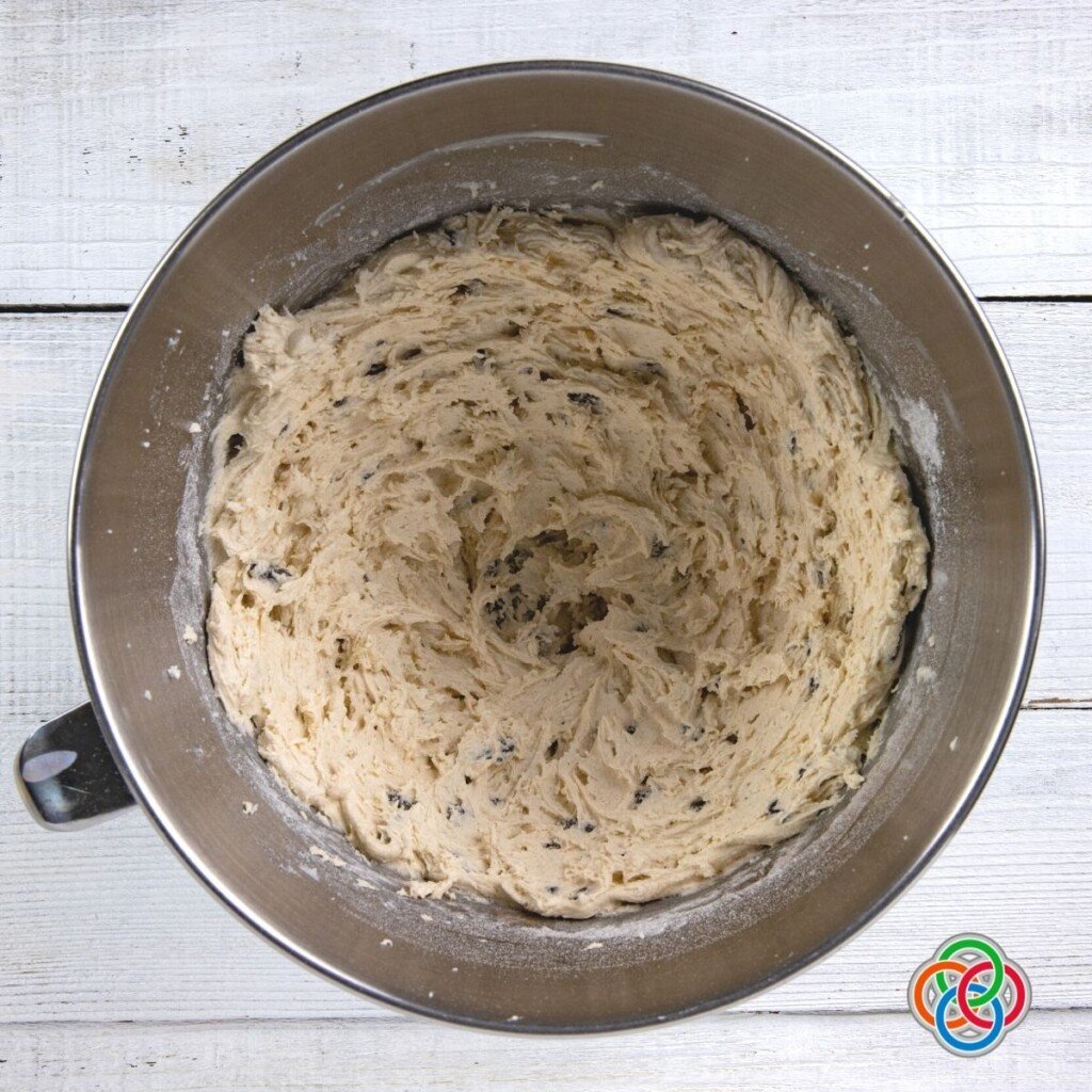 Currants or raisins in Easter biscuit dough | Irish American Mom Cookie dough in a bowl