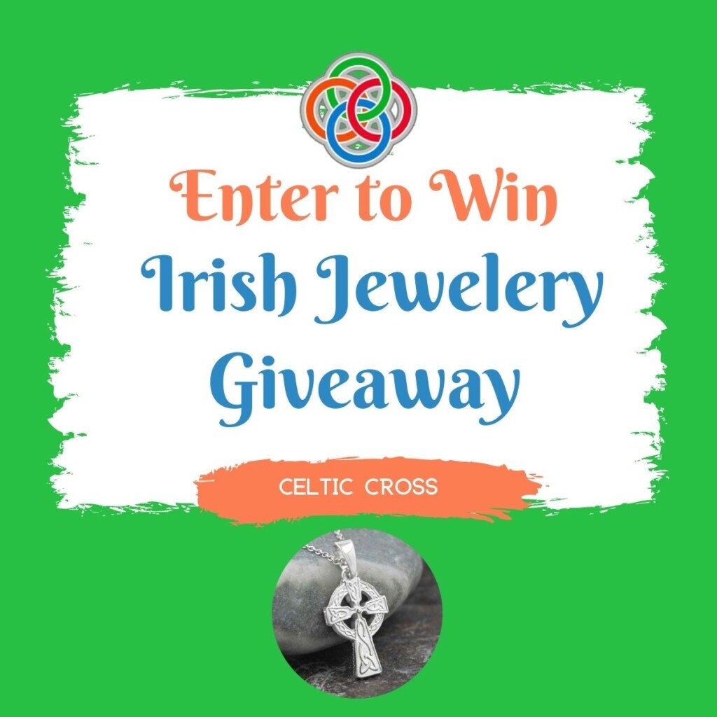 Enter to Win Irish Celtic Cross Pendant | Irish American Mom Text graphic with image of Celtic Cross necklace